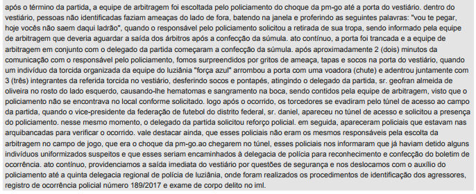 Relato do árbitro da partida, o paulista Salim Chavez, em súmula oficial, disponibilizada no site da CBF - Foto: Reprodução